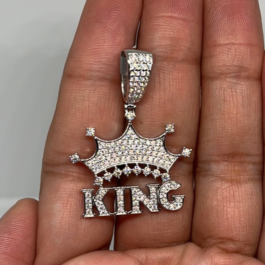 925 Sterling Silver 103 Ctw Vvs Moissonite Crown King Mens Boys Charm Pendant